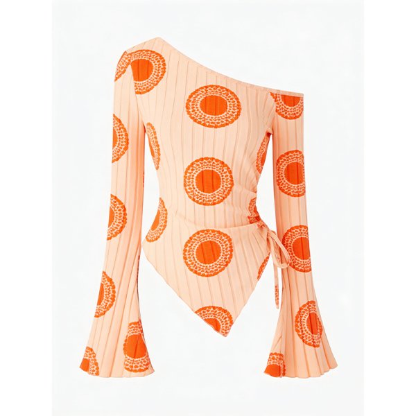 Women's Sexy Drawstring Top - Bell Sleeves Irregular Hem Knit