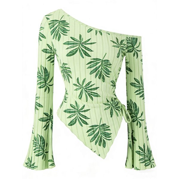 Women's Knit Drawstring Top - Bell Sleeves Irregular Hem Sexy