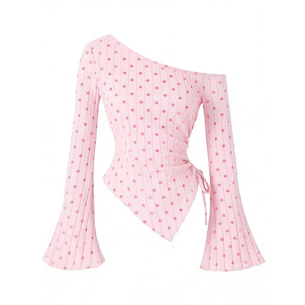 Women's Sexy Knit Drawstring Top - Long Bell Sleeves Irregular Hem T-Shirt