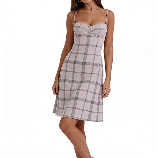 Retro Spaghetti Strap Women's Dress - Summer Slim-Fit Double-Shoulder Midi