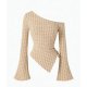 Long Bell Sleeve Drawstring Top - Women's Sexy Knit Irregular Hem
