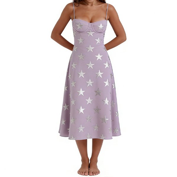 Summer Retro Slim-Fit Women's Dress - Spaghetti Strap Double-Shoulder Midi