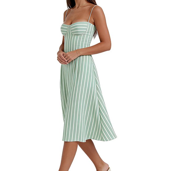 Summer Women's Dress - Retro Slim-Fit Spaghetti Strap Midi