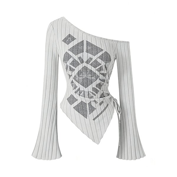 Sexy Knit Women's Top - Long Bell Sleeves Drawstring Irregular Hem