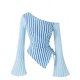 Sexy Irregular Hem Women's Top - Long Bell Sleeves Knit Drawstring T-Shirt
