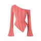 Long Bell Sleeve Irregular Hem Top - Women's Sexy Knit Drawstring T-Shirt