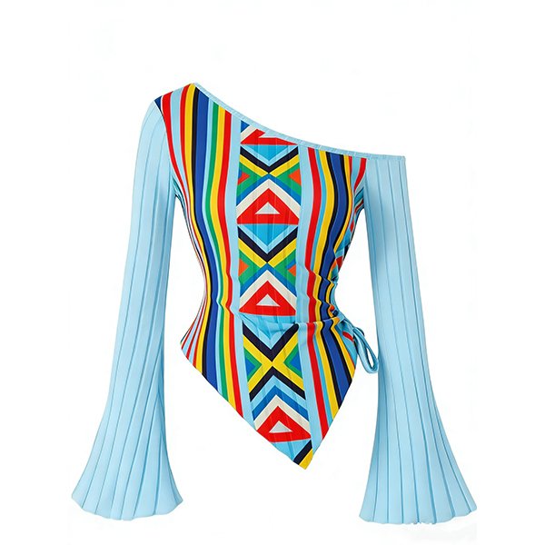 Sexy Women's Knit Top - Long Bell Sleeves Drawstring Irregular Hem