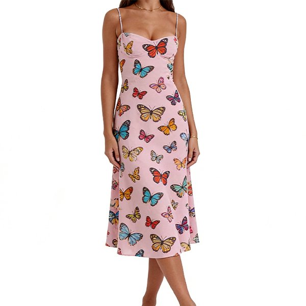 Summer Retro Spaghetti Strap Dress - Women's Slim-Fit Double-Shoulder Midi