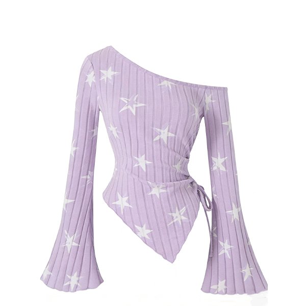 Women's Premium Knit Drawstring Top - Sexy Bell Sleeves Irregular Hem